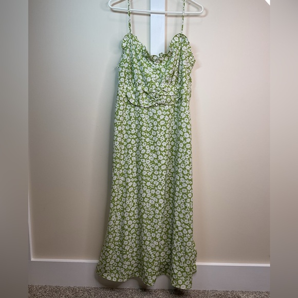 Lulu's Timeless Green Floral Print A- Line Midi Dress NWOT - Picture 4 of 13